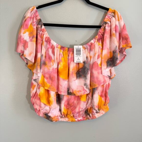 Torrid Skirt Set Womens Size 2 Pink Floral Print Tie Dye Crop Off Shoulder NWT - Picture 4 of 16